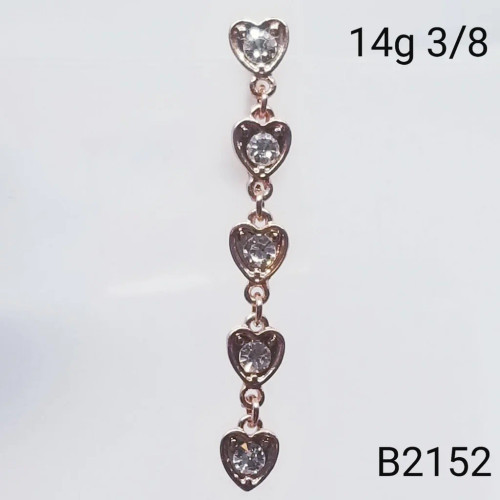 14g Rose Gold CZ Long Heart Dangle Belly Ring