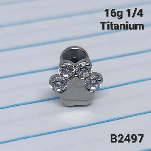 16g Titanium Paw CZ 1/4 Labret Ring