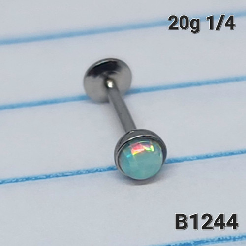 20g Silver 3mm White Opal 1/4 Nose Labret Stud B1244