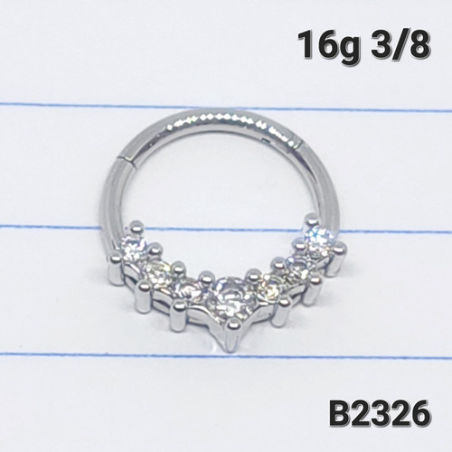 16g Silver CZ Lined 3/8 Hinged Hoop Seamless Ring