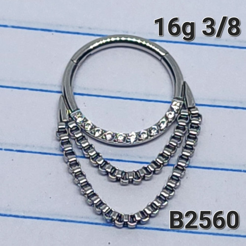 16g Silver 7 CZ Lined Chain 3/8 Hinged Hoop Seamless Ring