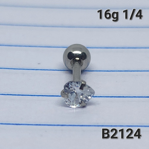 16g Silver Heart CZ 1/4 Cartilage Stud