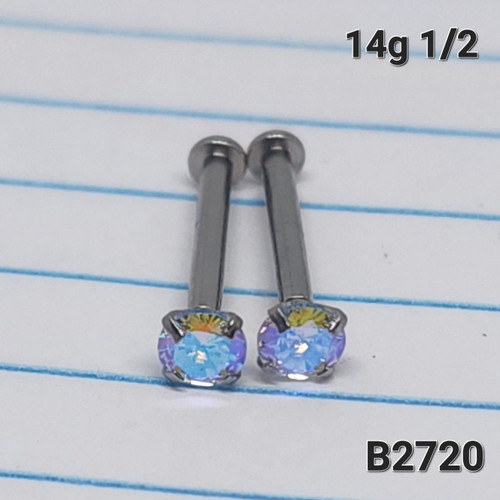 14g Stainless 4mm AB CZ 1/2 Cheek Dimple Piercing Labrets B2720