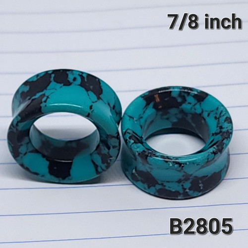 7/8 Inch Black Turquoise Hollow Tunnel Plugs Gauges