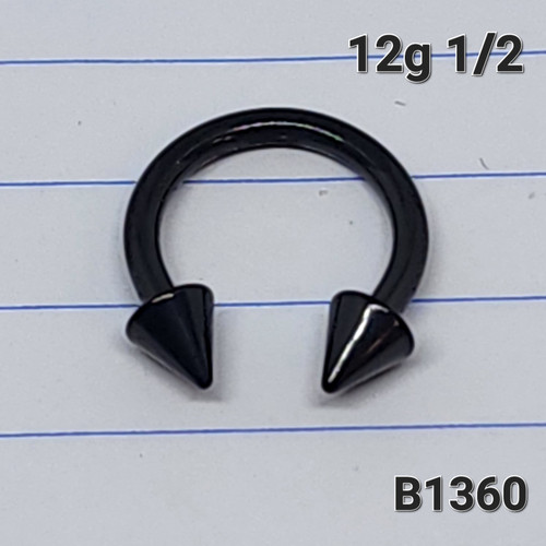 12g Black 5mm Spike 1/2 Horseshoe Ring Gauges