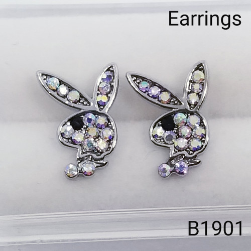 20g Silver AB CZ Playboy Bunny Stud Earrings B1901