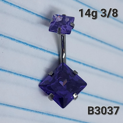 14g Silver Tanzanite CZ 3/8 Belly Ring B3037