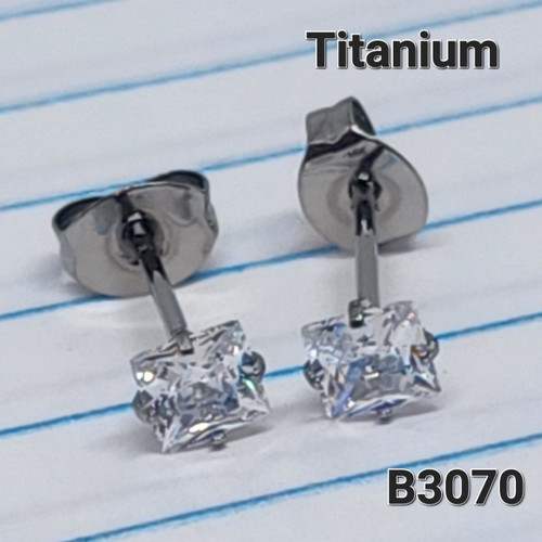 Titanium 4mm Square CZ Stud Earrings B3070