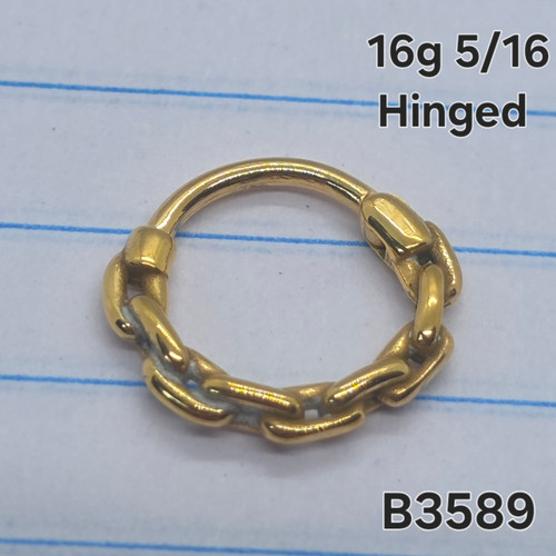 16g Gold Stainless Chain 5/16 Hinged Hoop Seamless Ring B3589