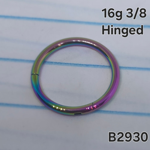 16g Rainbow Stainless 3/8 Hinged Hoop Seamless Ring B2930