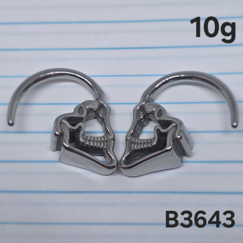 2x 10g Stainless Silver Skull Hanger Taper Gauges B3643