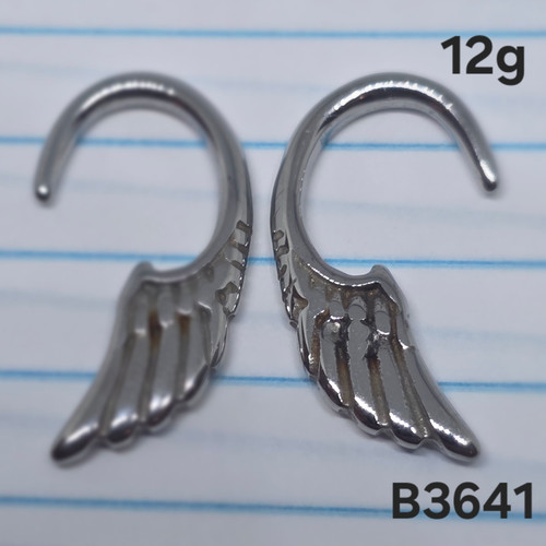 2x 12g Stainless Silver Angel Wing Hanger Taper Gauges B3641