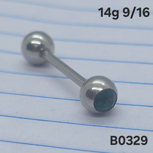 14g Stainless Emerald Gem 9/16 Barbell Tongue Ring B0329
