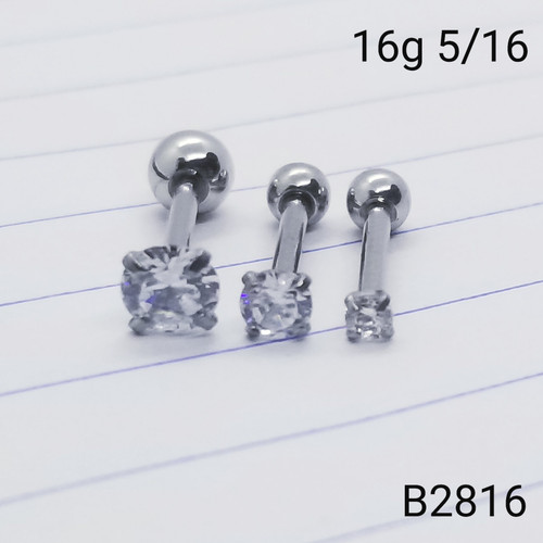 3x 16g Stainless Silver CZ 5/16 Cartilage Barbell Ring B2816