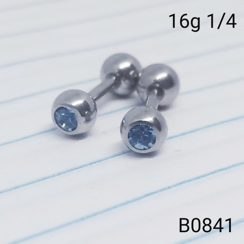 2x 16g Silver Stainless Aqua 1/4 Barbell Cartilage Ring B0841