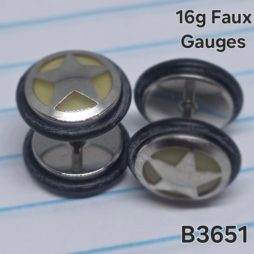 2x 16g Stainless Glow Star Faux Plugs Earrings B3651