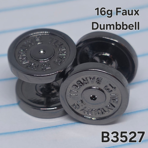 2x 16g Stainless Silver Dumbbell Faux Plugs Earrings B3527