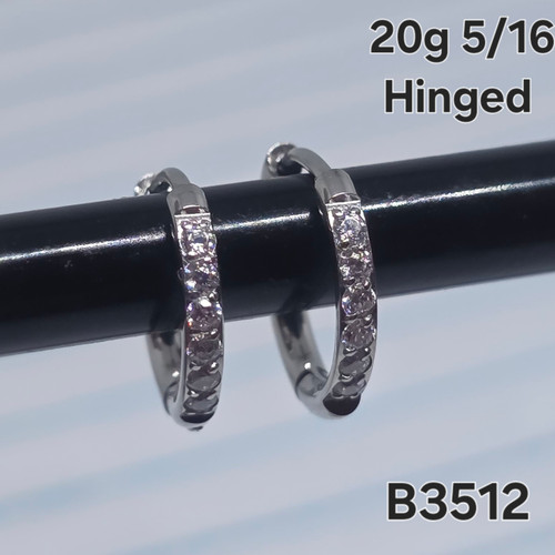 Stainless Silver CZ 5/16 Hinged Hoop Earrings B3512