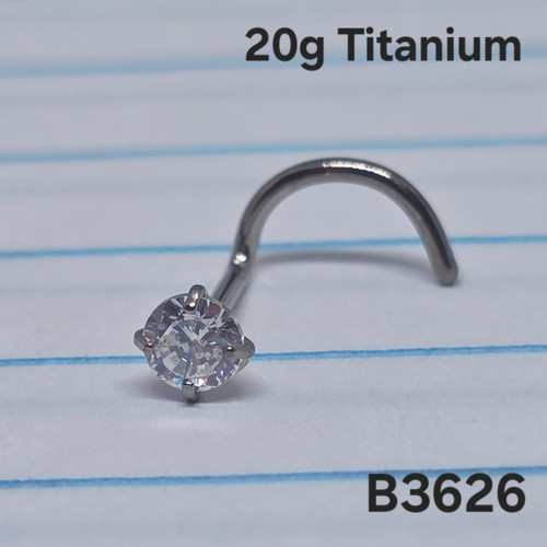 20g Titanium 3mm CZ 1/4 Screw Nose Ring B3626