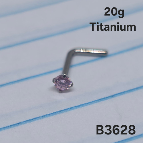 20g Titanium Silver Pink 2mm CZ 1/4 L-Bend Nose Ring Stud B3628