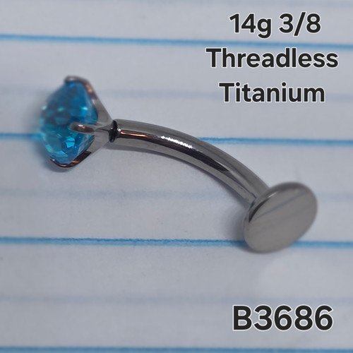 14g Titanium Floating 5mm Aqua CZ Threadless 3/8 Belly Ring B3686