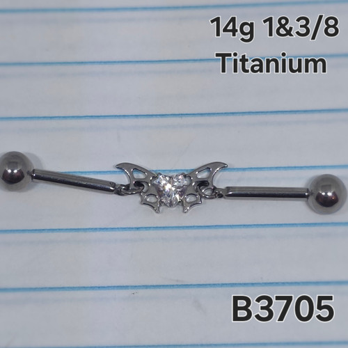 14g Titanium Butterfly CZ Center 1.5 Bend Industrial Barbell Earring B3705 14g Titanium Butterfly CZ Center 1.5 Bend Industrial Barbell Earring B3705