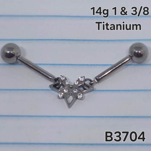 14g Titanium Silver CZ Center 1.5 Bend Industrial Barbell Earring B3704 14g Titanium Silver CZ Center 1.5 Bend Industrial Barbell Earring B3704