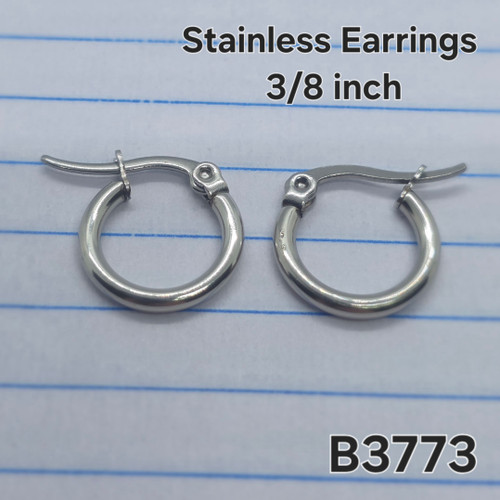 Silver Stainless 3/8 inch Hinged Hoop Earrings B3773