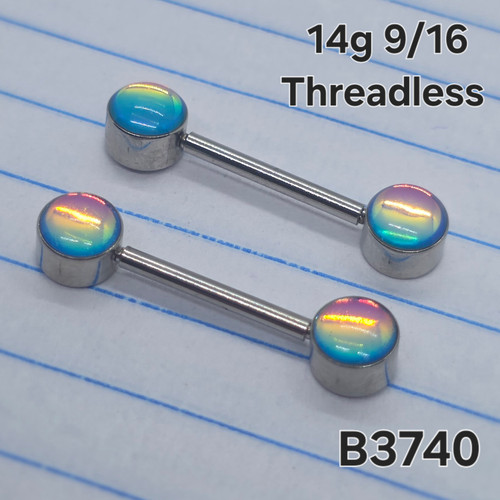 14g Silver Stainless Iridescent 9/16 Nipple Rings Barbells B3740