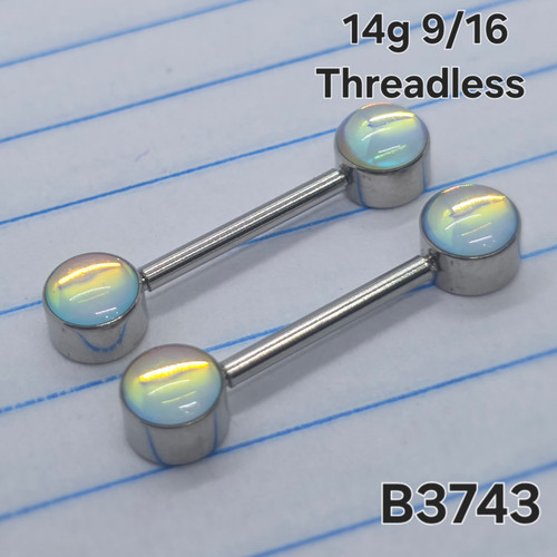 14g Silver Stainless Iridescent 9/16 Nipple Rings Barbells B3743