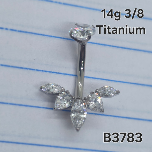 14g Titanium Marquise Fan CZ 3/8 Belly Ring B3783