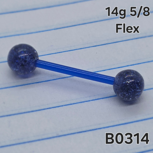 14g Flexible Blue Glitter 5/8 Tongue Nipple Ring Barbell B0314