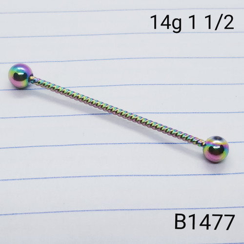 14g Stainless Rainbow Twisted 1.5 Industrial Barbell Earring B1477