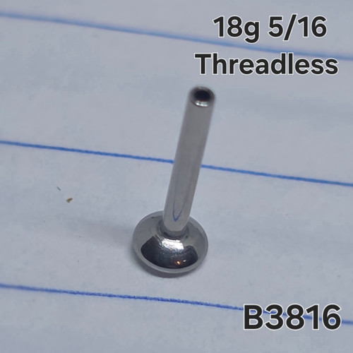 18g Silver Stainless 5/16 Threadless Base Flat Back Labret B3816
