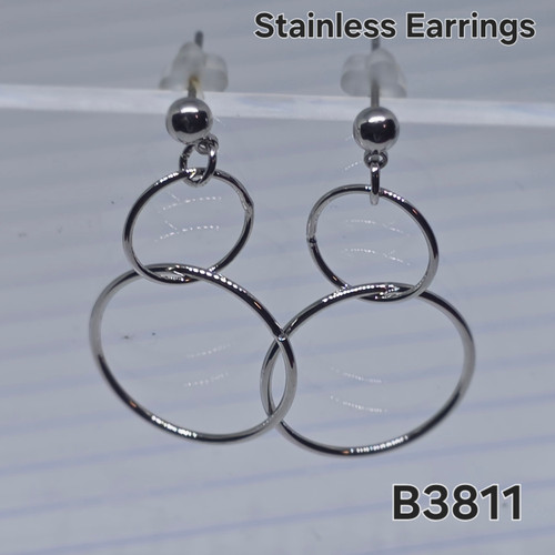 Silver Stainless Circles Stud Earrings B3811