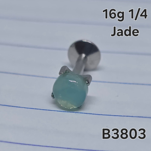16g Silver Stainless 4mm Jade 1/4 Labret Ring B3803