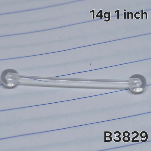 14g PTFE Clear Flexible 1 inch Retainer Barbells B3829