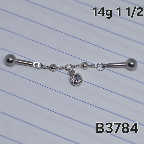 14g Silver Dangle Chain 1.5 Industrial Barbell Earring B3784