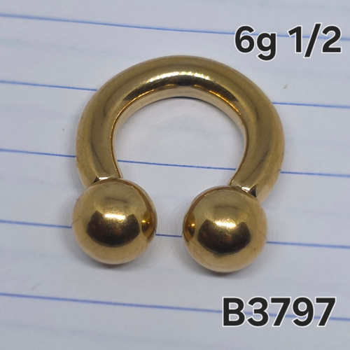 6g Gold Stainless 1/2 Horseshoe Ring Gauges B3797