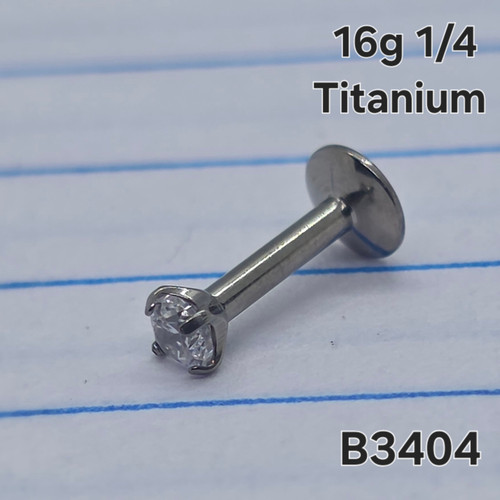 16g Titanium 2.5mm Round CZ 1/4 Labret Ring B3404