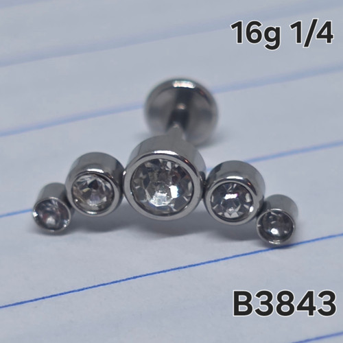 16g Silver Stainless CZ 1/4 Cartilage Labret Barbell Ring B3843