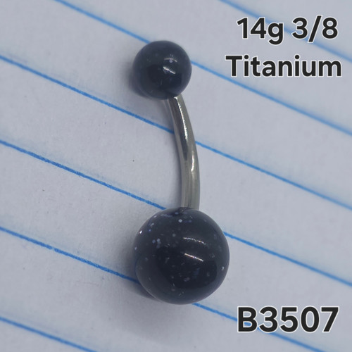 14g Titanium Black Glitter 3/8 Belly Ring B3507