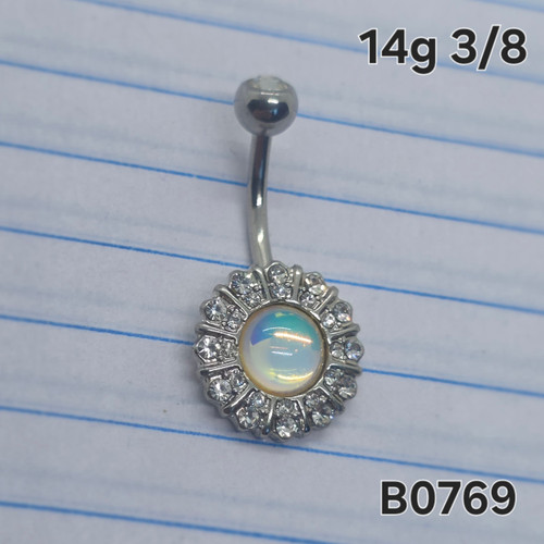 14g Silver CZ Reflective 3/8 Belly Ring B0769