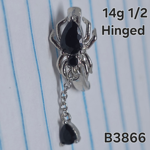 14g Silver Hinged Spider Dangle Comfortable 1/2 Belly Ring B3866