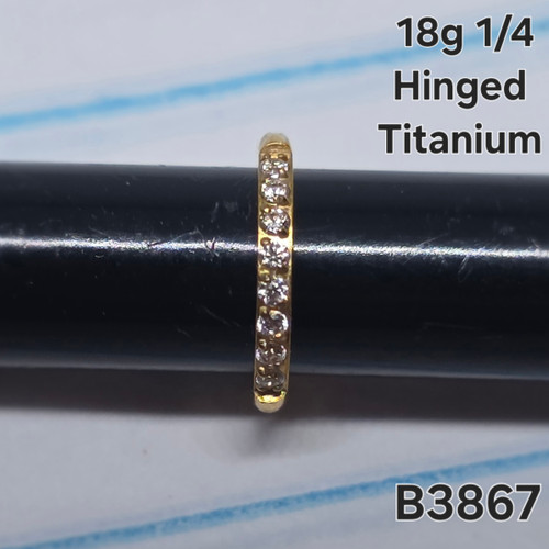 18g Gold Titanium CZ Lined 1/4 Hinged Nose Hoop Ring Seamless B3867