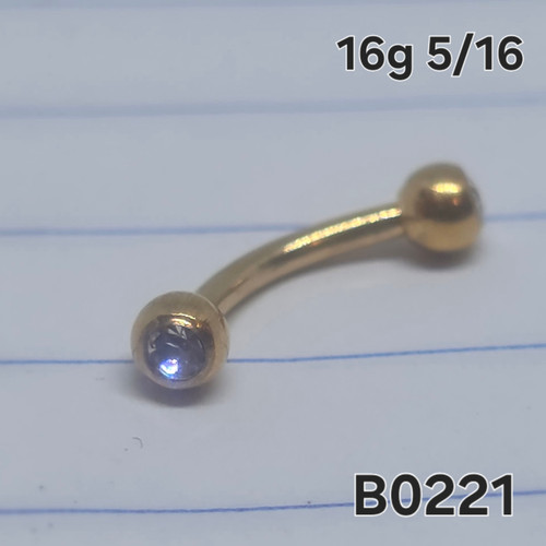16g Gold Stainless CZ Ball 5/16 Eyebrow Ring B0221