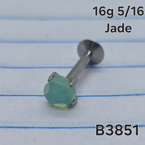 16g Silver Stainless 4mm Jade 5/16 Labret Ring B3851