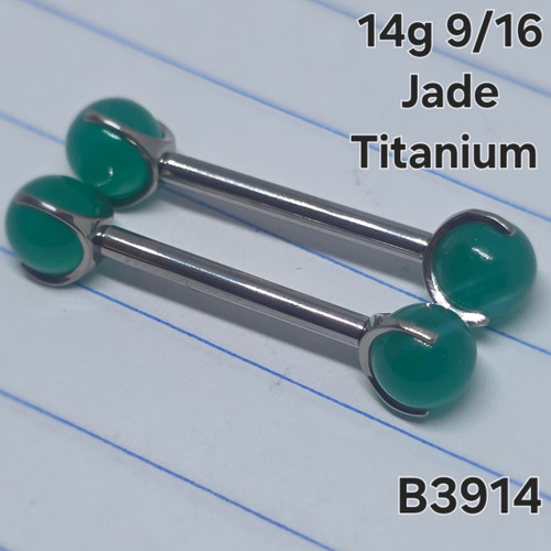14g Titanium Green Jade 9/16 Nipple Rings Barbells B3914