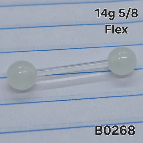 14g Flexible White Glow 5/8 Tongue Nipple Ring Barbell B0268