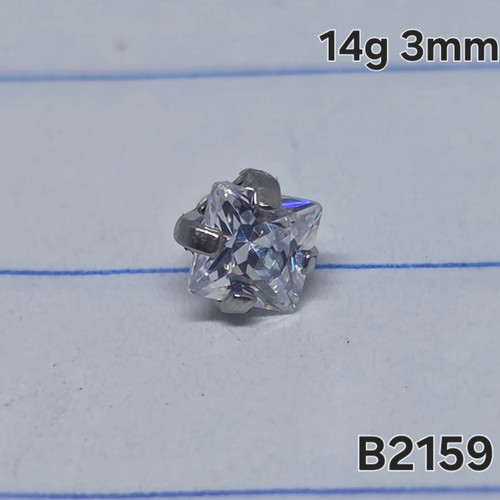 14g Silver 3mm Square CZ Round Dermal Implant Top B2159